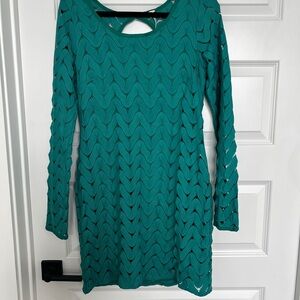 Free People Teal Open-Knit Long Sleeve Dress